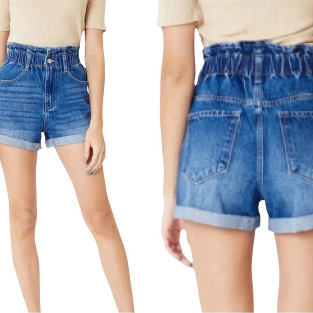 KanCan Ultra High Rise Paperbag Waist Cuffed Hem Denim Shorts Size Medium